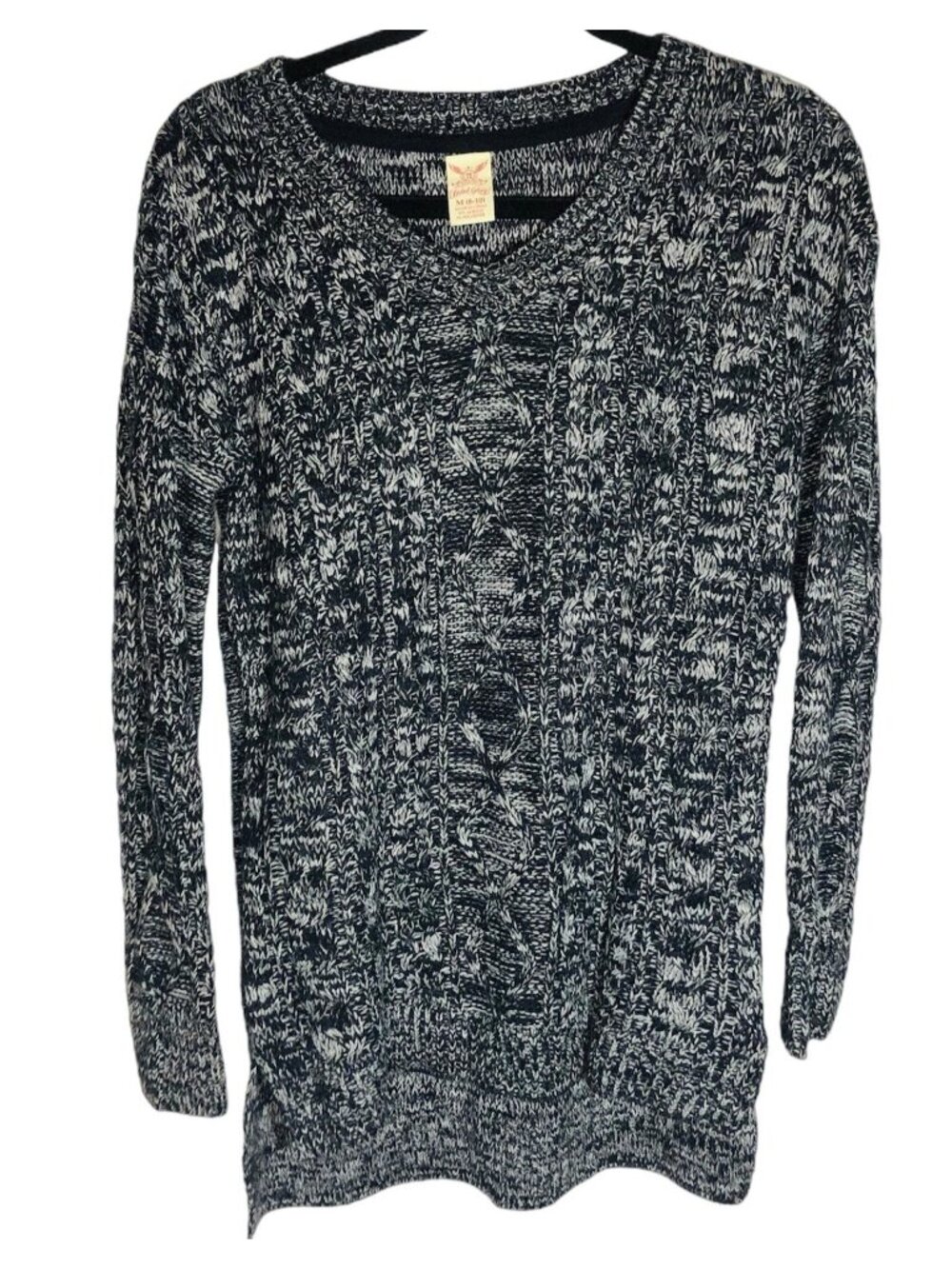 Faded Glory sweater high low length medium knit gray black long sleeve READ